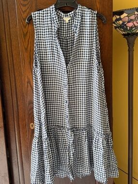 Max Studio Navy and White Gingham Midi Dress